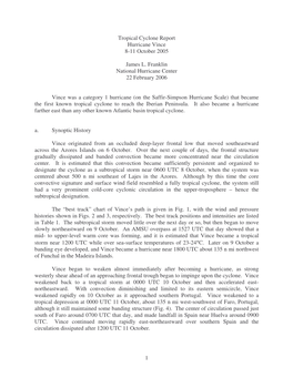 Tropical Cyclone Report Hurricane Vince 8-11 October 2005