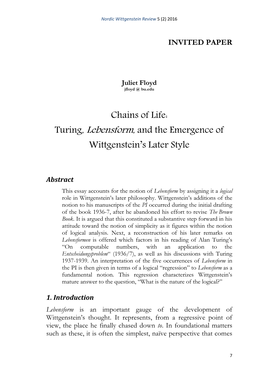Turing, Lebensform, and the Emergence of Wittgenstein's Later