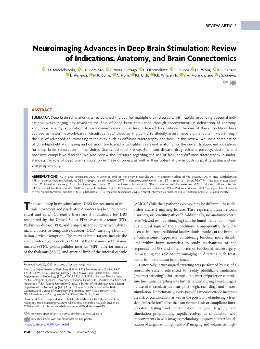 Neuroimaging Advances in Deep Brain Stimulation: Review of Indications, Anatomy, and Brain Connectomics