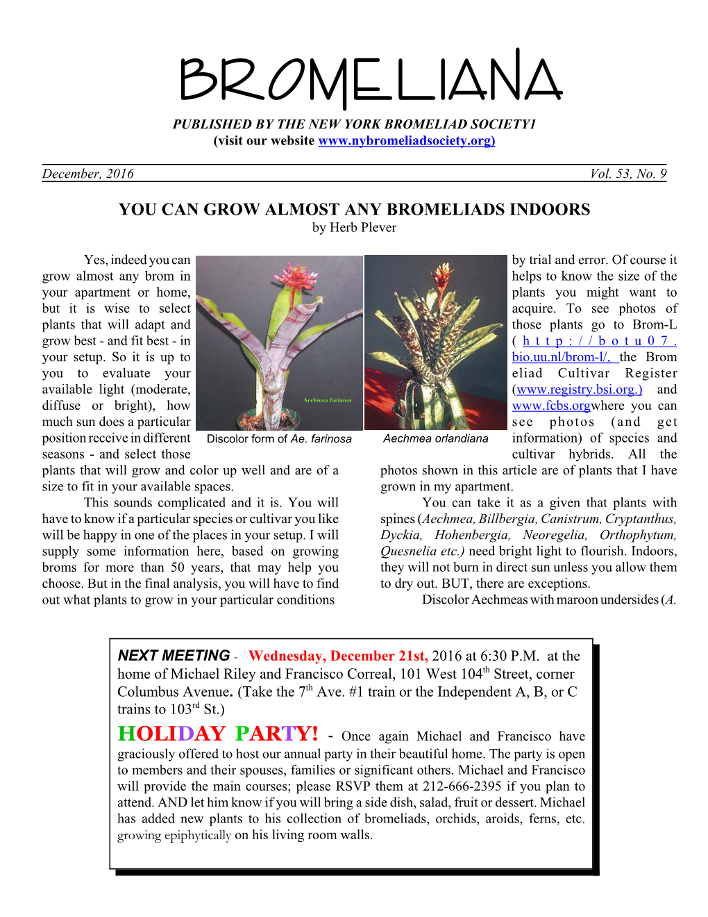 BROMELI ANA PUBLISHED by the NEW YORK BROMELIAD SOCIETY1 (Visit Our Website