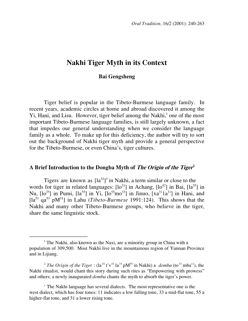 Nakhi Tiger Myth in Its Context