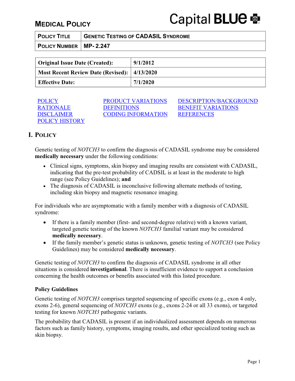 Genetic Testing of Cadasil Syndrome