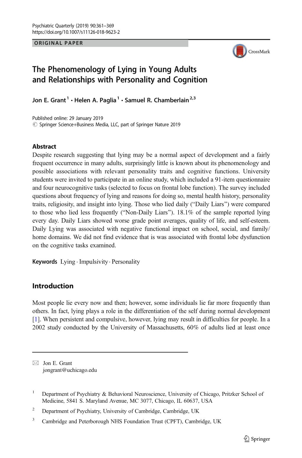 The Phenomenology of Lying in Young Adults and Relationships with Personality and Cognition