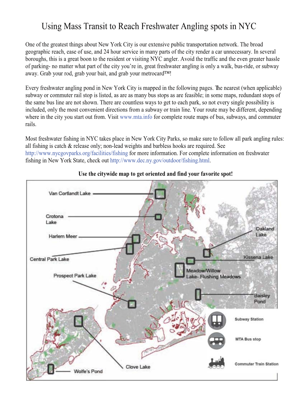 Using Mass Transit to Reach Freshwater Angling Spots in NYC