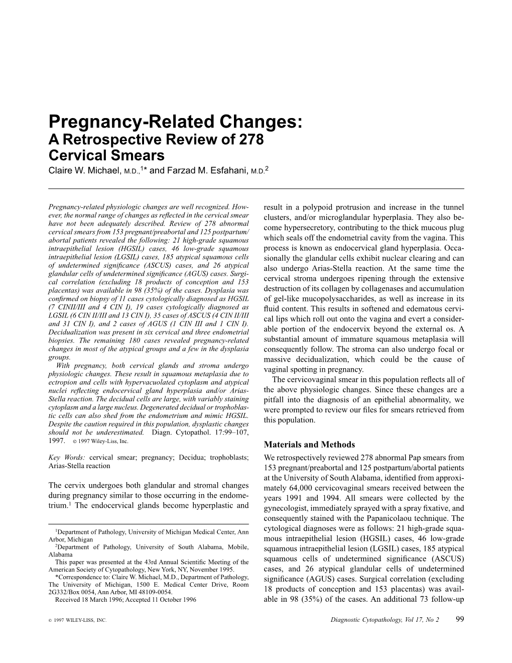 Pregnancy-Related Changes: a Retrospective Review of 278 Cervical Smears Claire W