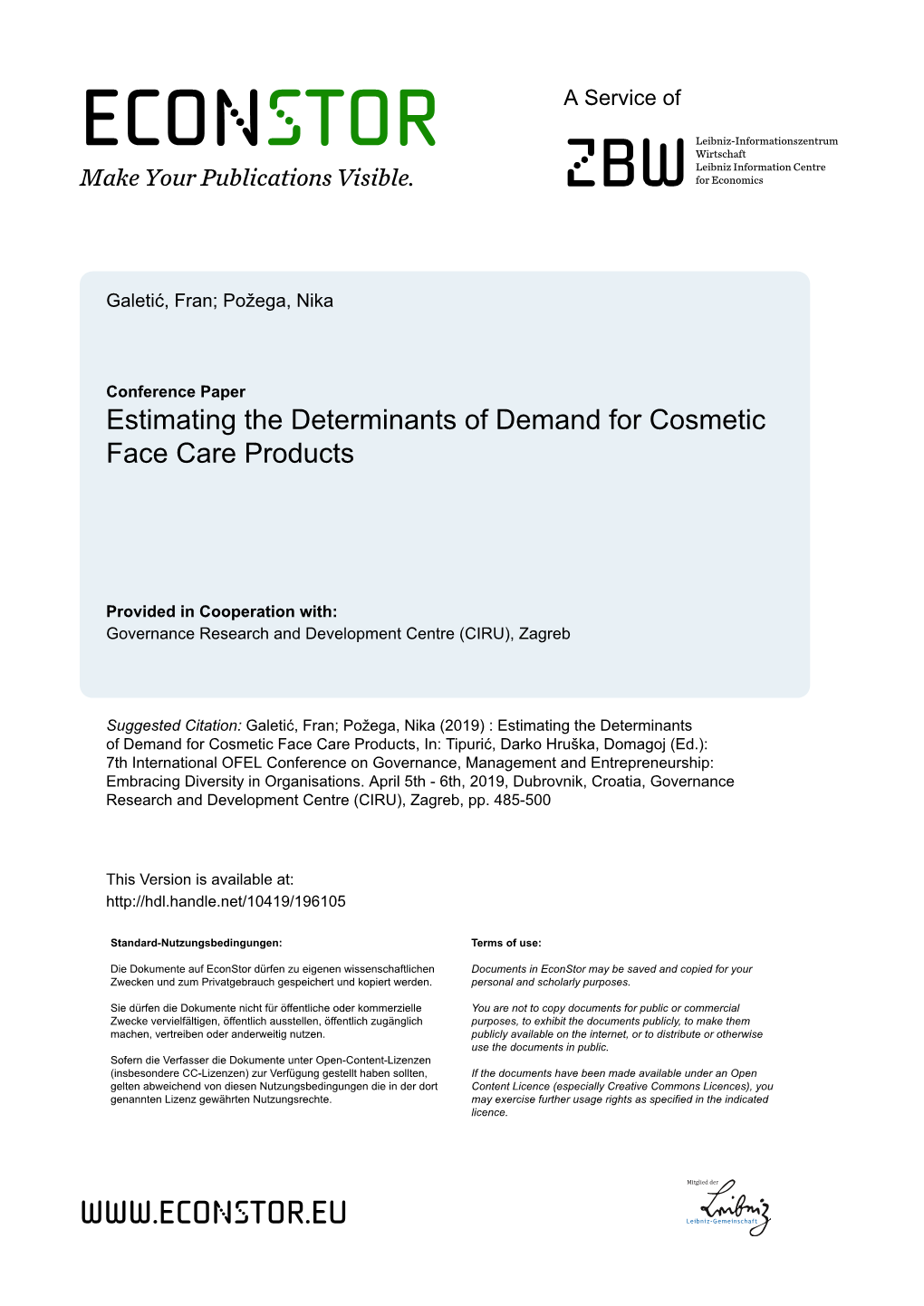 Estimating the Determinants of Demand for Cosmetic Face Care Products