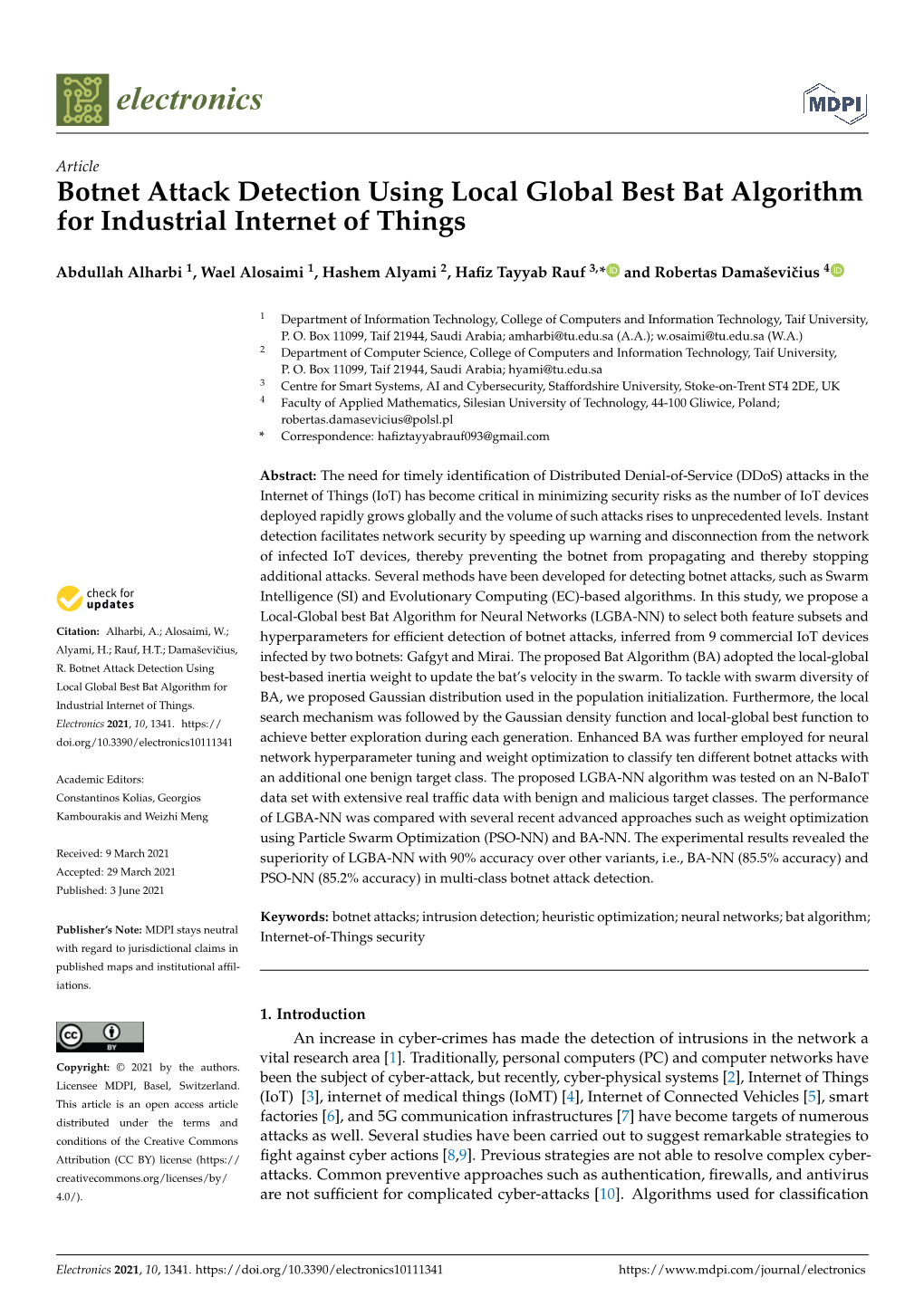 Botnet Attack Detection Using Local Global Best Bat Algorithm for Industrial Internet of Things