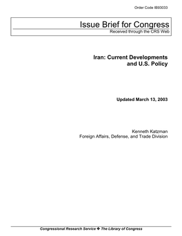 Iran: Current Developments and U.S. Policy