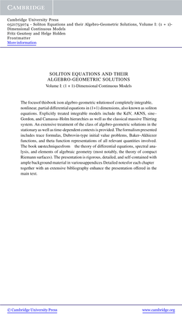 Soliton Equations and Their Algebro-Geometric Solutions, Volume I: (1 + 1)- Dimensional Continuous Models Fritz Gesztesy and Helge Holden Frontmatter More Information