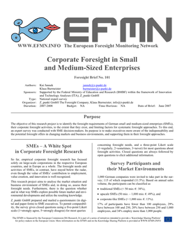 Corporate Foresight in Small and Medium-Sized Enterprises