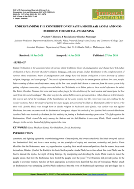 Understanding the Contribution of Satya Shodhaak Samaj and Neo- Buddhism for Social Awakening