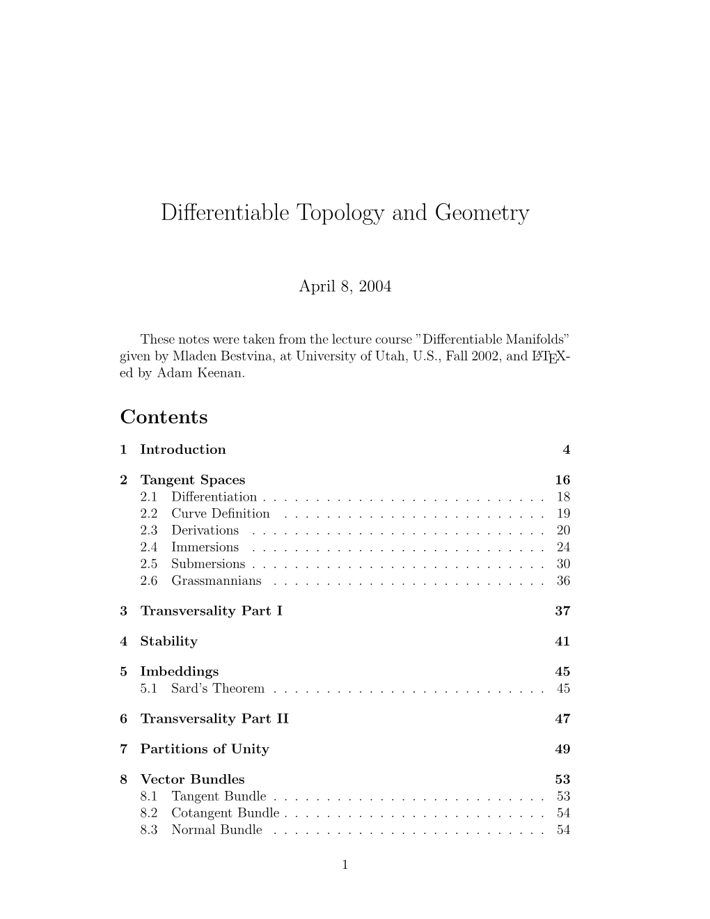 Differentiable Topology and Geometry