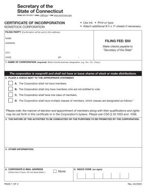 Certificate of Incorporation (Nonstock Corporation)