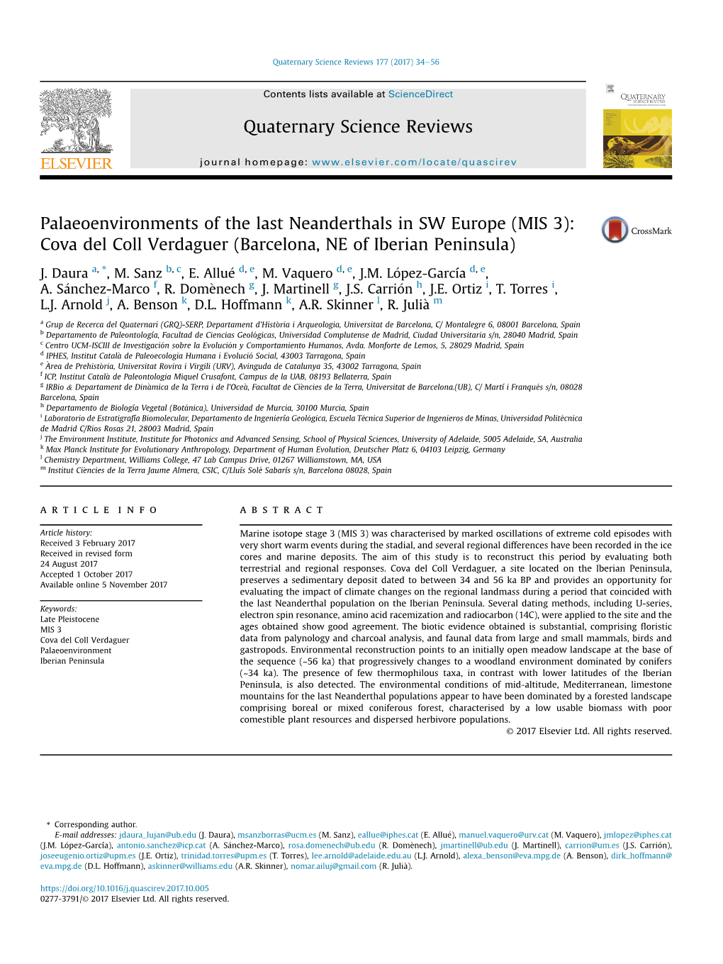 Palaeoenvironments of the Last Neanderthals in SW Europe (MIS 3): Cova Del Coll Verdaguer (Barcelona, NE of Iberian Peninsula)