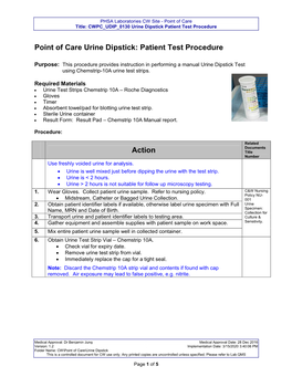 Point of Care Urine Dipstick: Patient Test Procedure Action