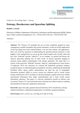 Entropy, Decoherence and Spacetime Splitting