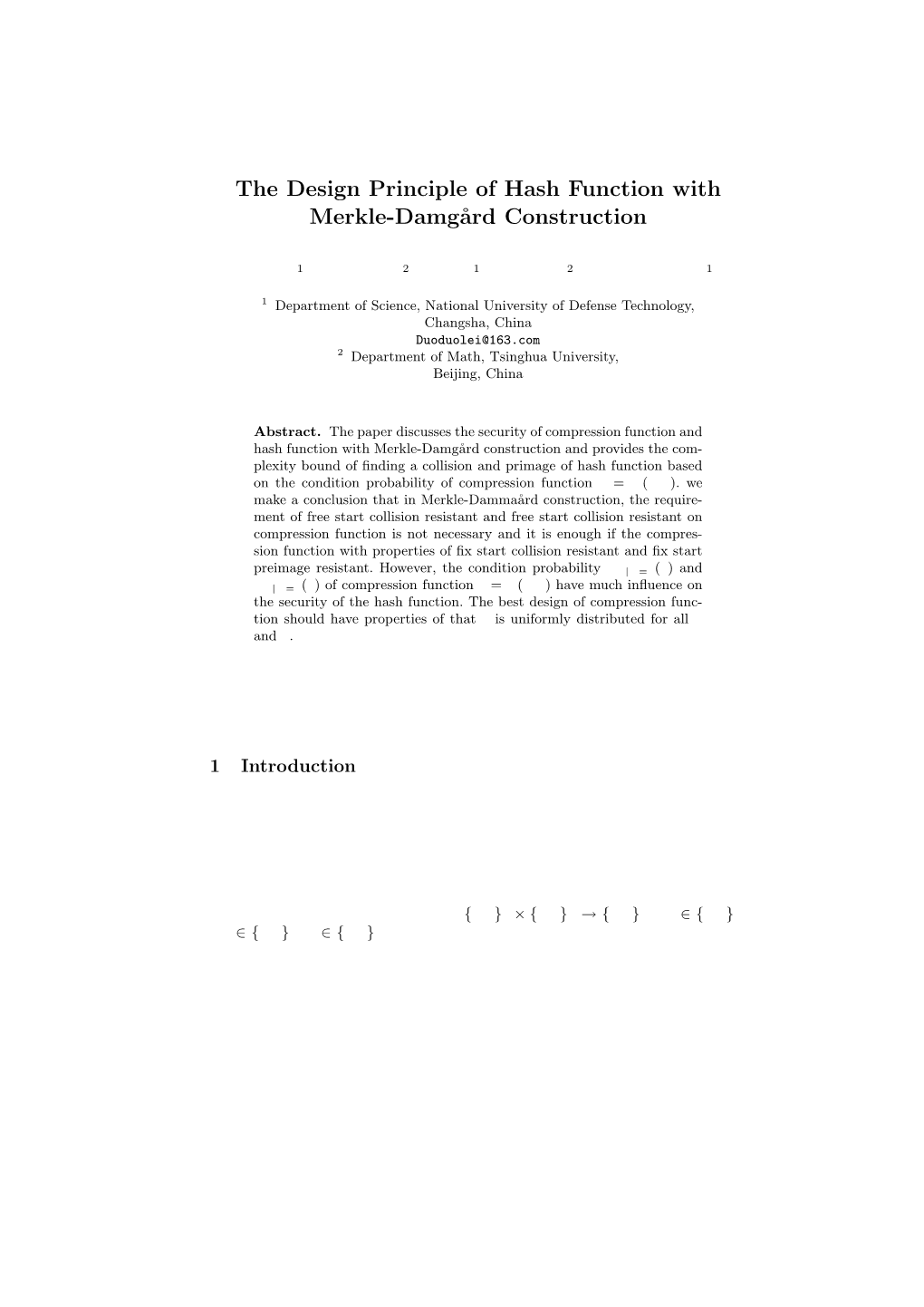 The Design Principle of Hash Function with Merkle-Damgård Construction
