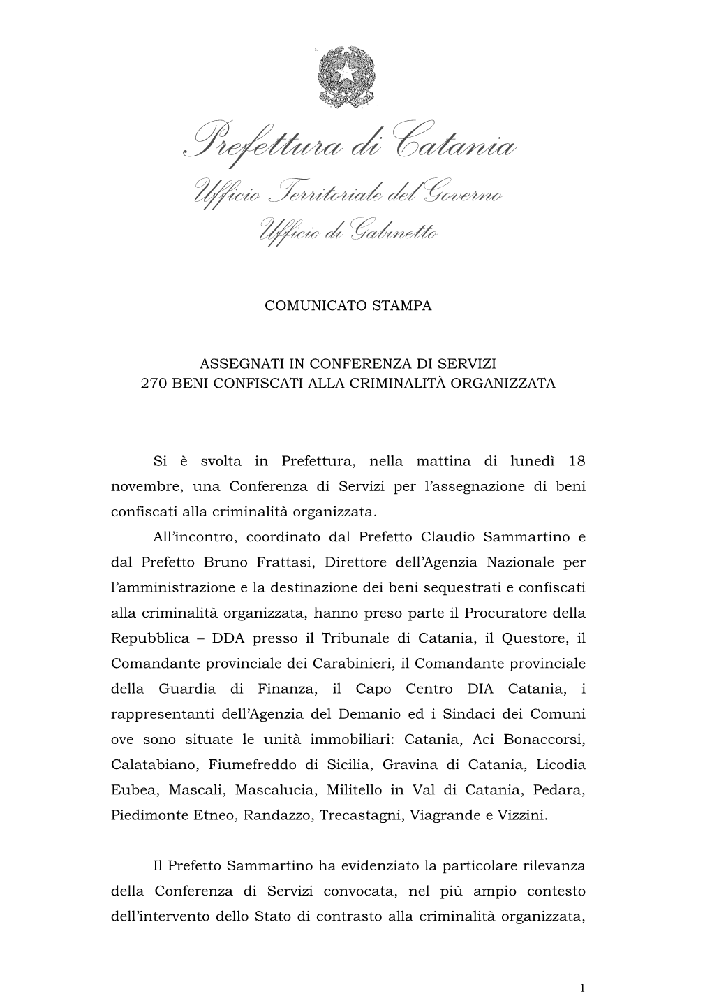 Prefettura Di Catania Ufficio Territoriale Del Governo Ufficio Di Gabinetto