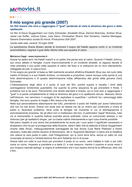 Il Mio Sogno Più Grande (2007) Un Film Lineare Che Mira a Raggiungere Il "Goal" Perdendo Di Vista La Dinamica Del Gioco E Dello Spettacolo