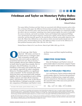 Friedman and Taylor on Monetary Policy Rules: a Comparison