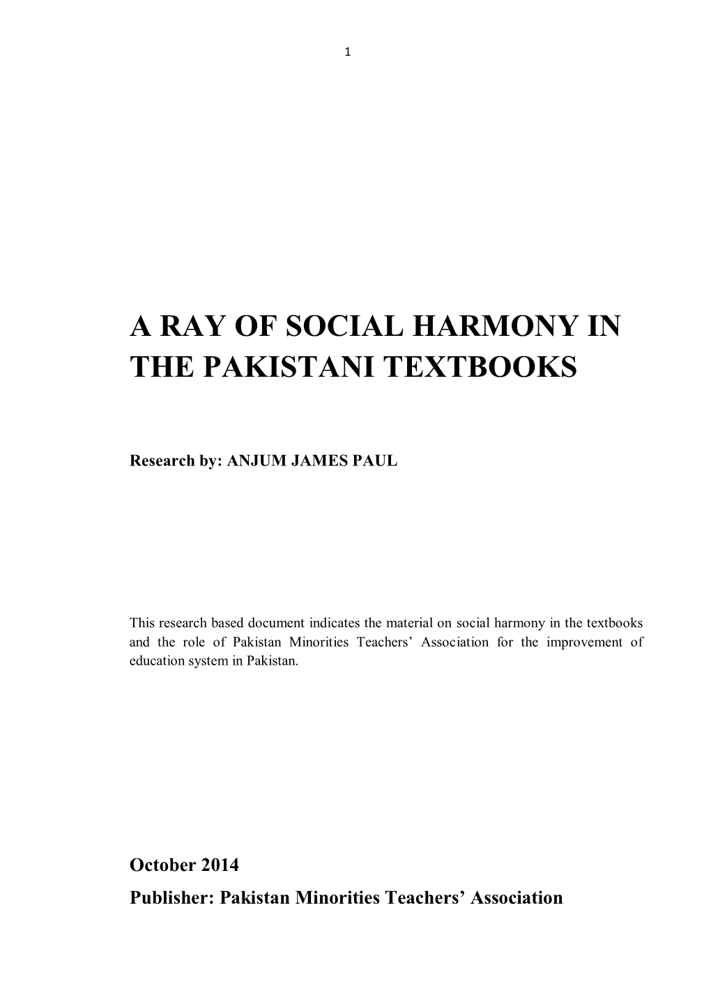 A Ray of Social Harmony in the Pakistani Textbooks