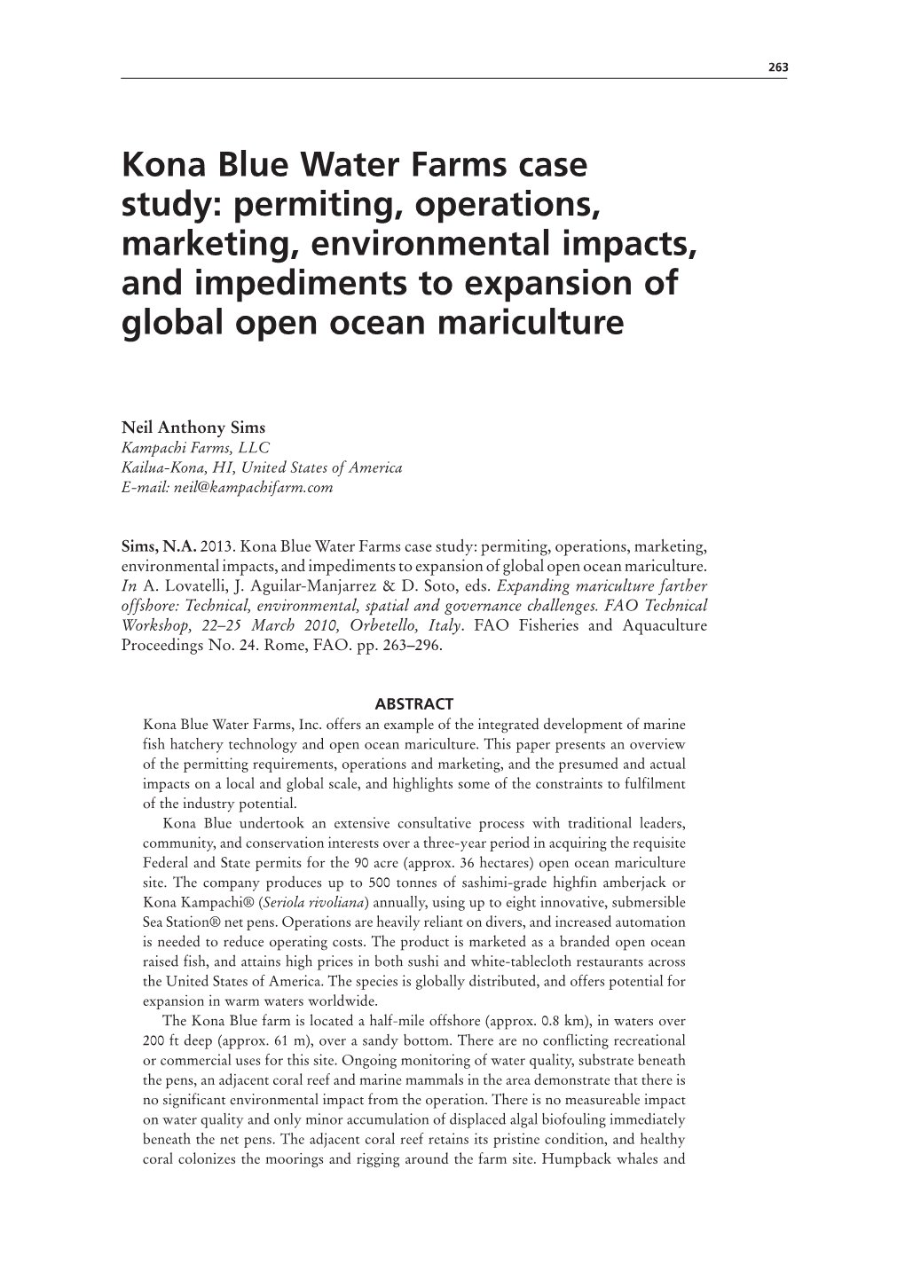 Expanding Mariculture Farther Offshore: Technical, Environmental, Spatial and Governance Challenges