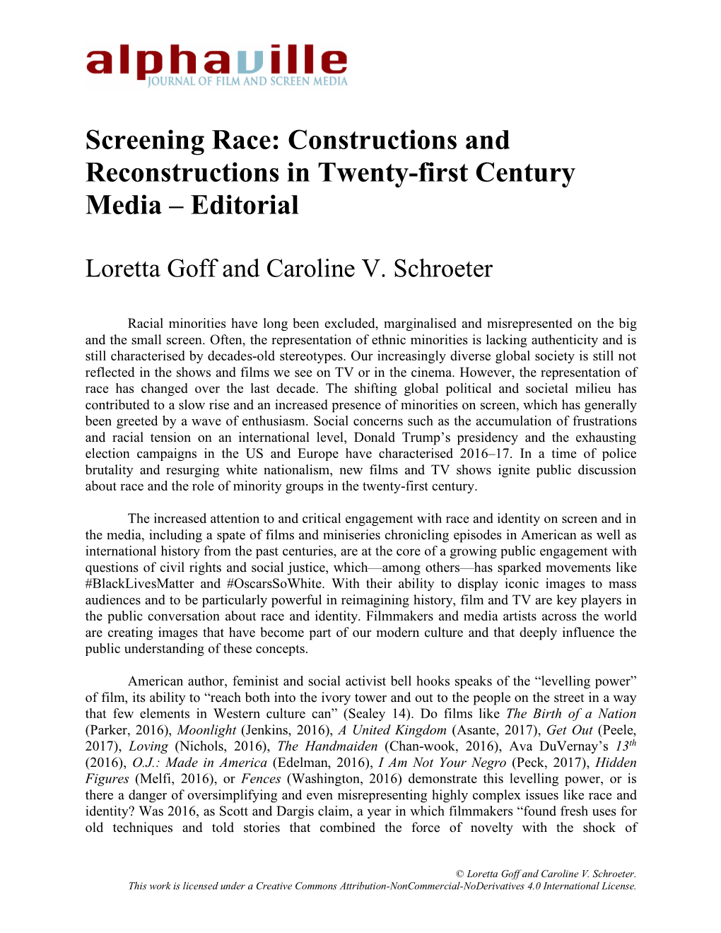 Screening Race: Constructions and Reconstructions in Twenty-First Century Media – Editorial