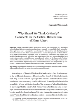 Comments on the Critical Rationalism of Hans Albert