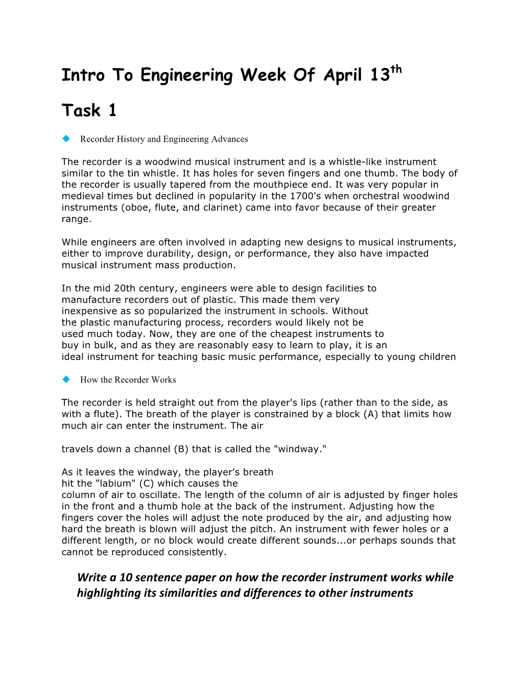 Intro to Engineering Week of April 13Th Task 1