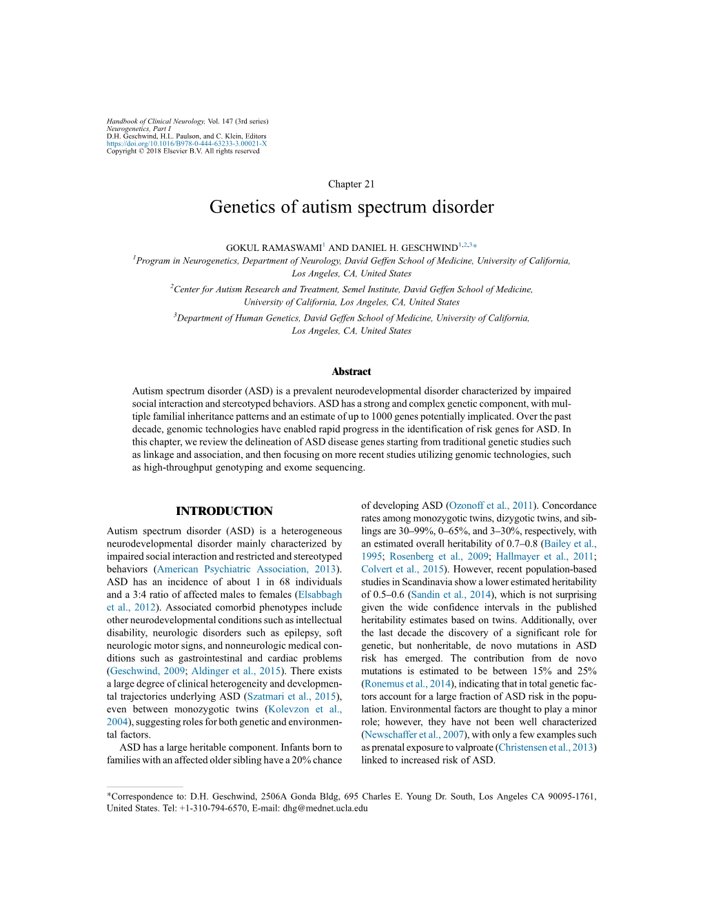 Genetics of Autism Spectrum Disorder