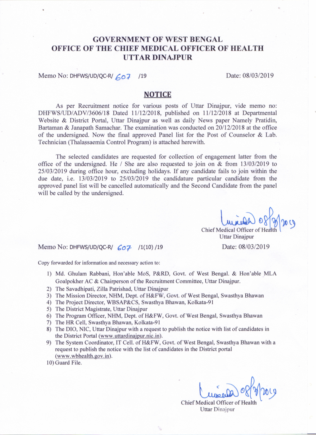 Ernment of West Bengal Office of the Chief Medical Officer of Health Uttar Dinajpur