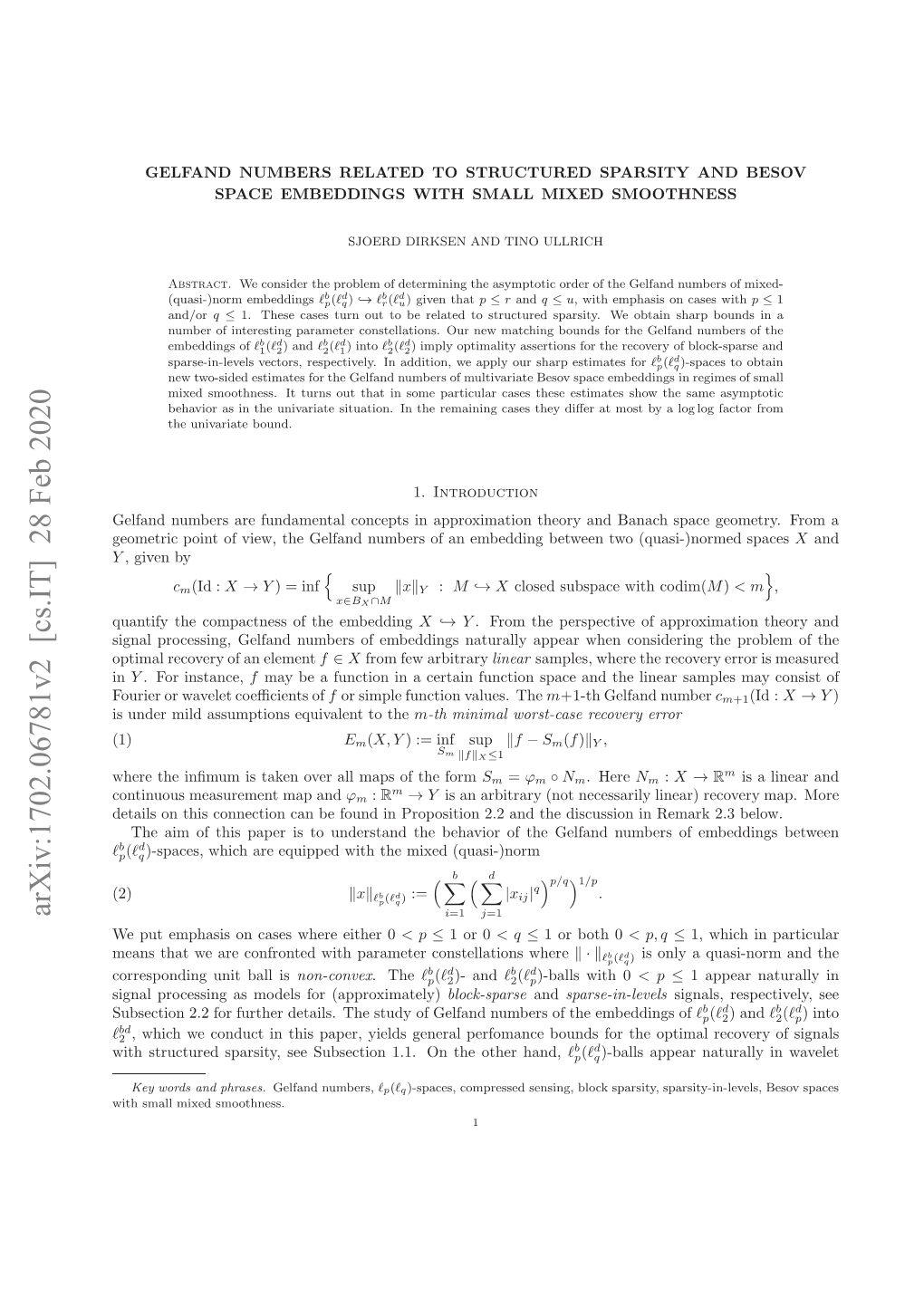 Gelfand Numbers Related to Structured Sparsity and Besov Space