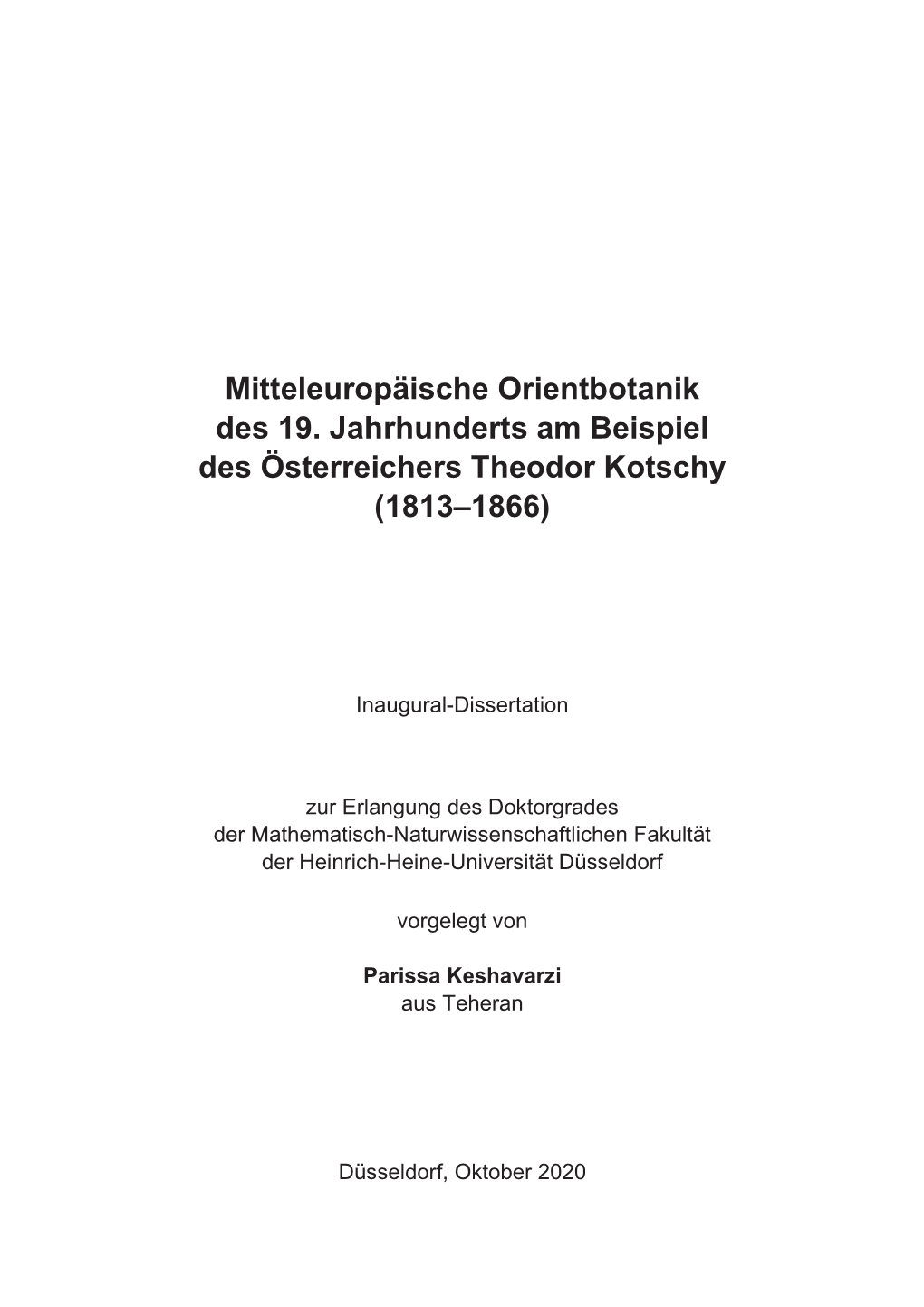 Mitteleuropäische Orientbotanik Des 19. Jahrhunderts Am Beispiel Des Österreichers Theodor Kotschy (1813–1866)