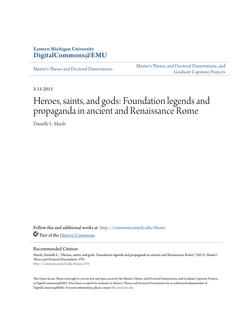 Foundation Legends and Propaganda in Ancient and Renaissance Rome Danielle L