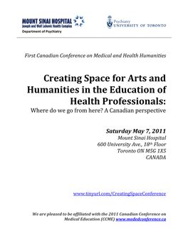 Creating Space for Arts and Humanities in the Education of Health Professionals: Where Do We Go from Here? a Canadian Perspective