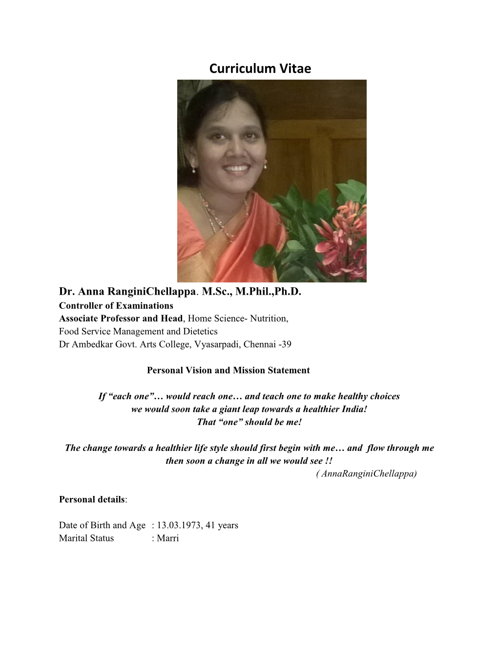 Dr. Anna Rangini Chellappa