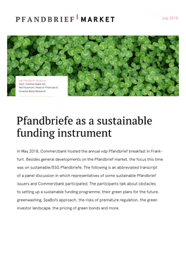 Pfandbriefe As a Sustainable Funding Instrument