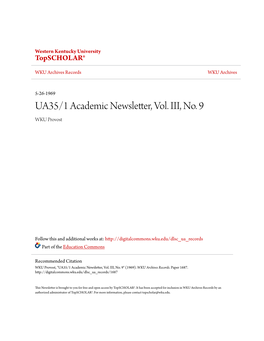 UA35/1 Academic Newsletter, Vol. III, No. 9 WKU Provost