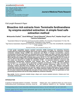 Bioactive Rich Extracts from Terminalia Ferdinandiana by Enzyme-Assisted Extraction: a Simple Food Safe Extraction Method