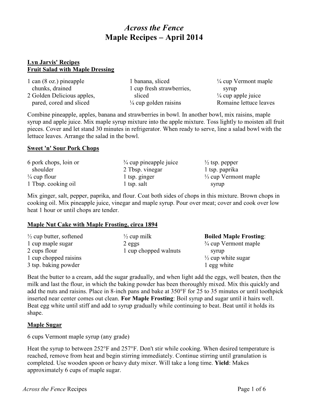 Maple Recipes (PDF)