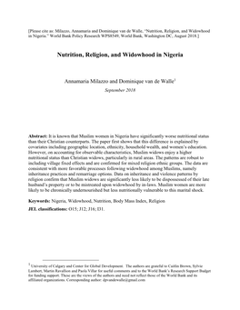 Nutrition, Religion, and Widowhood in Nigeria.” World Bank Policy Research WPS8549, World Bank, Washington DC, August 2018.]