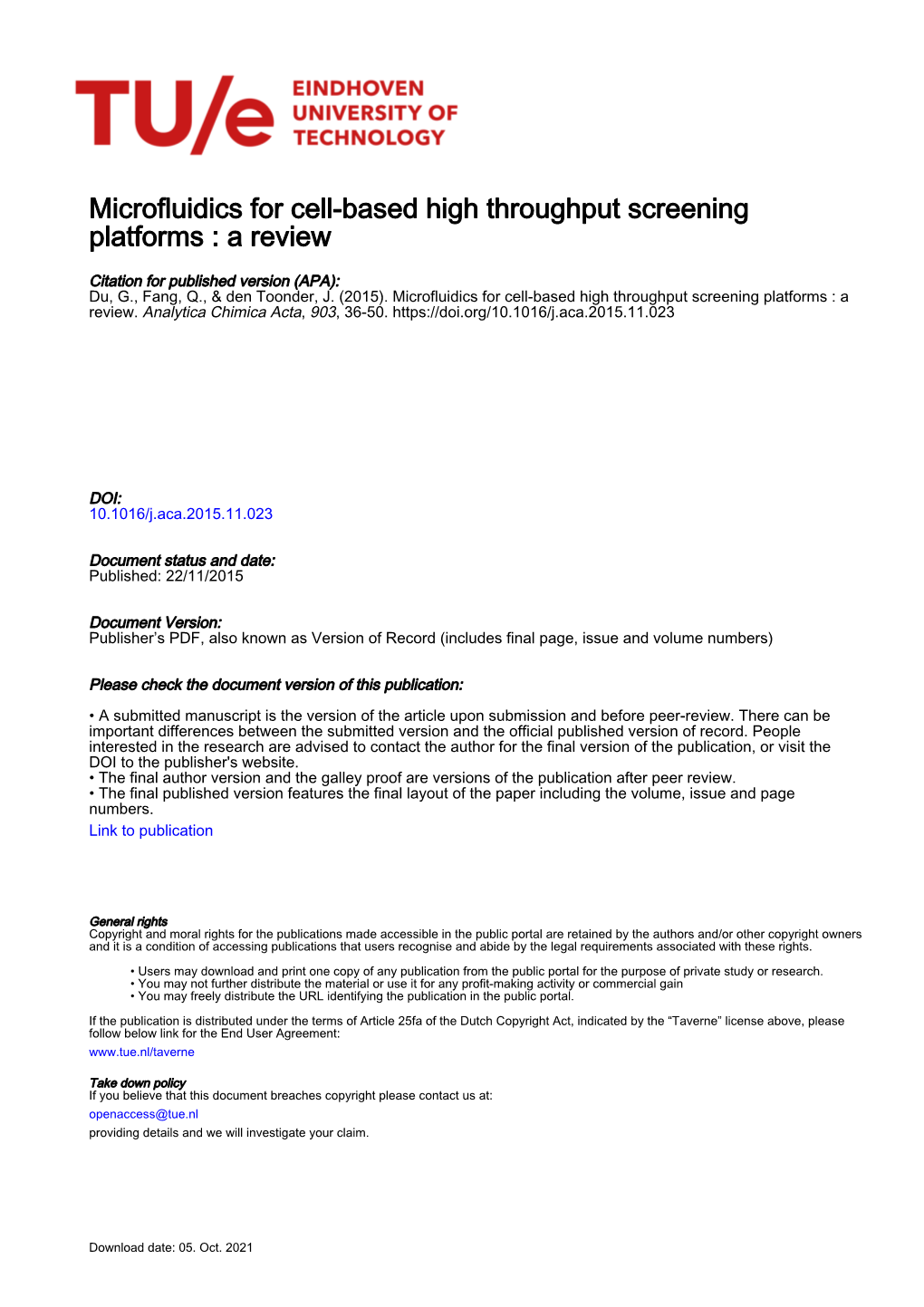 Microfluidics for Cell-Based High Throughput Screening Platforms-A Review