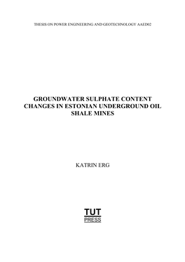 Groundwater Sulphate Content Changes in Estonian Underground Oil Shale Mines