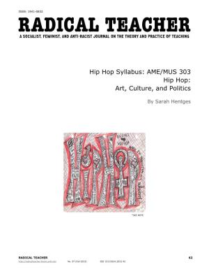 AME/MUS 303 Hip Hop: Art, Culture, and Politics