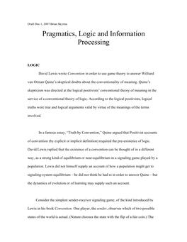 Pragmatics, Logic and Information Processing