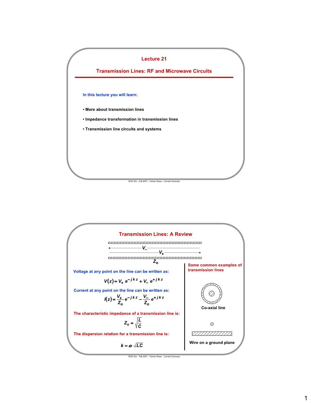 Lecture 21 Transmission Lines