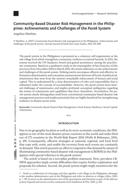 Community-Based Disaster Risk Management in the Philipines