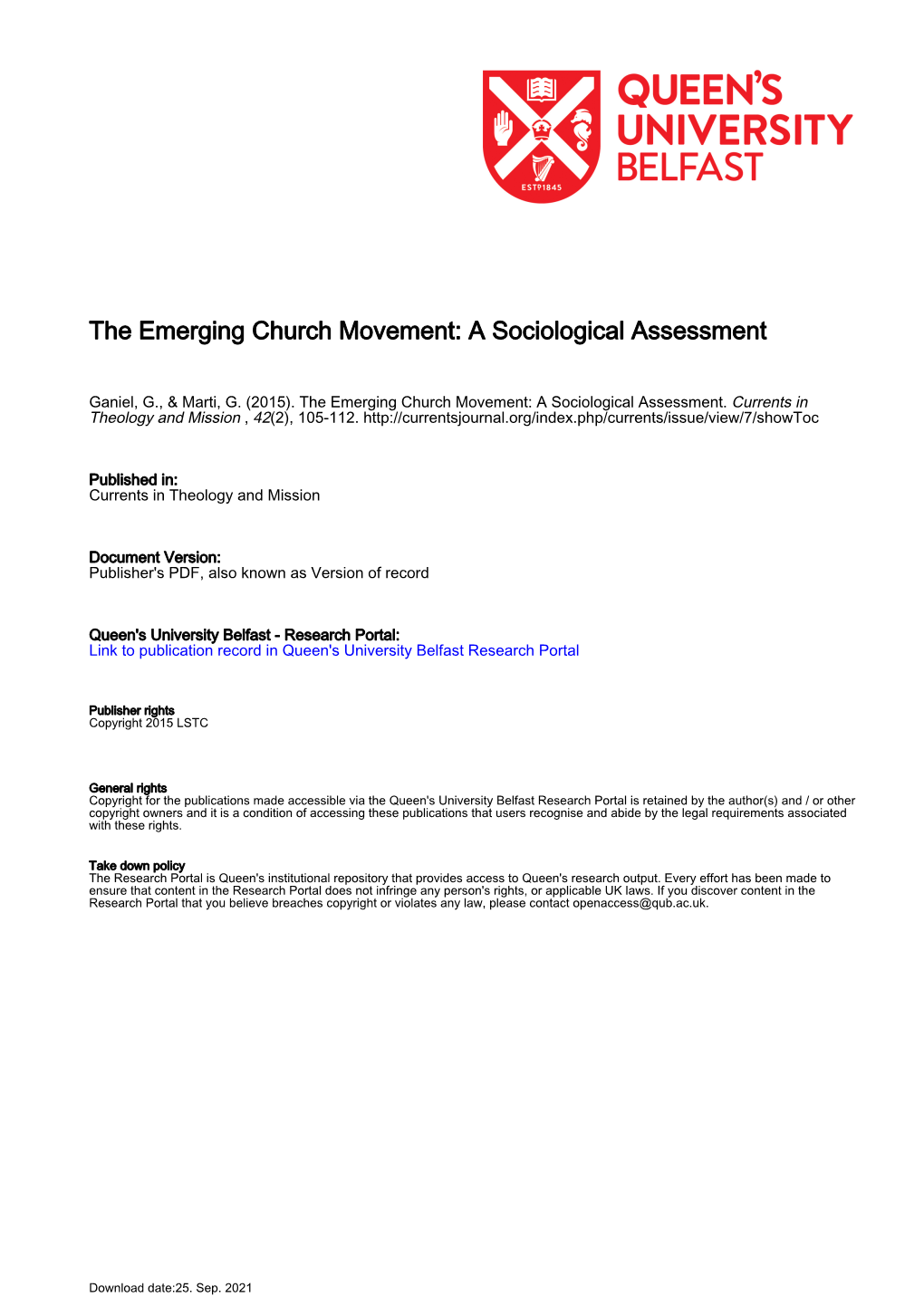 The Emerging Church Movement: a Sociological Assessment