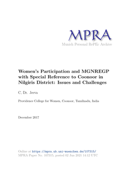Women's Participation and MGNREGP with Special Reference to Coonoor in Nilgiris District: Issues and Challenges