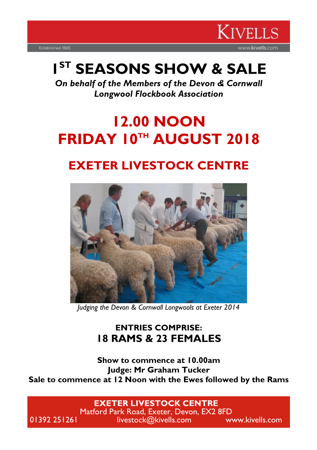 1St Seasons Show & Sale 12.00 Noon Friday 10Th August 2018